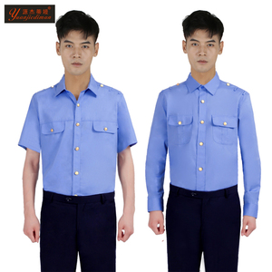 2019式铁路制服男士长袖衬衫衬衣新款路服工装短袖蓝色衬衫工作服