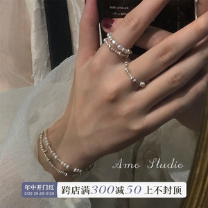 AMO小碎银珍珠纯银戒指女轻奢小众设计高级感时尚个性精致食指戒