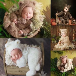 影楼满月宝宝摄影服装新生儿连体衣小熊造型婴儿百天拍照秋冬套装