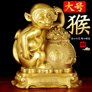 铜猴摆件纯黄铜猴子招财十二生肖金属猴可爱金猴家居客厅装饰摆件