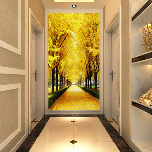 大型3D立体壁画玄关走廊5d电视背景墙纸竖版过道壁纸海景延伸空间
