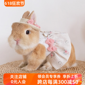 浪漫玫瑰小兔子衣服外出服可爱兔兔宠物公主裙垂耳兔侏儒兔牵引绳