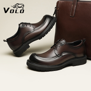 VOLO/犀牛皮鞋男士商务正装大头鞋男款2024新款软厚底增高休闲鞋