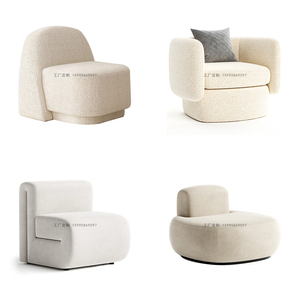 北欧布艺沙发椅奶油风单人白色沙发样板间性冷淡休闲椅软体家具厂
