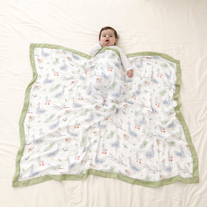 春季新款婴儿4层纱布竹棉盖毯儿童空调毯外出推车毯宝宝浴巾包被