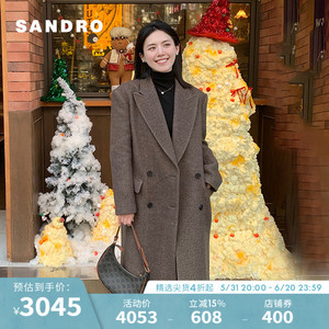 【博主同款】SANDRO女装法式优雅羊毛混纺毛呢大衣外套SFPOU00568