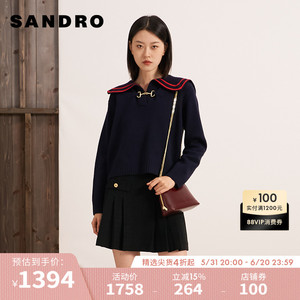 SANDRO女装法式学院风别致时尚绵羊毛套头针织毛衣SFPPU01655