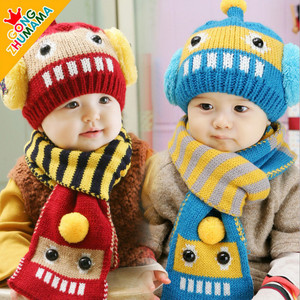 冬季新款童帽婴儿童帽子围巾宝宝套头帽子造型保暖护耳毛线帽围脖