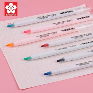 日本SAKURA樱花荧光笔细杆纤维头记号笔彩色单头记粗划重点标记笔