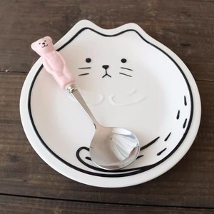 出口日本尾单浮雕立体陶瓷猫咪浅盘甜品盘餐盘儿童盘小熊勺子叉子