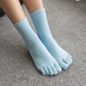 女士秋冬纯棉五指袜  有根素色 中筒 全棉 吸汗 春秋脚趾袜 纯色