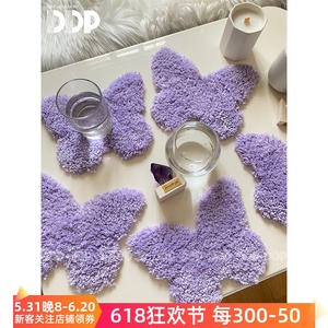 DDP手工簇绒紫色蝴蝶家用商用杯垫隔热桌垫辣妹Y2K地毯防水可机洗
