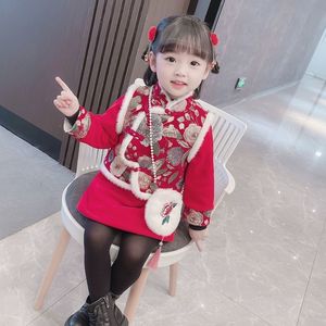 韩国拜年服女童红色新年过年喜庆唐装加厚冬装裙子女宝宝汉服旗袍