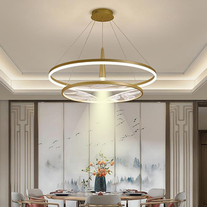 新中式餐厅吊灯圆环形轻奢带射灯餐饮专用包厢大客厅饭店卡座灯具