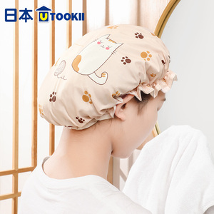 日本浴帽女防水洗澡家用双层沐浴头套帽女士款厨房做饭防油烟发套