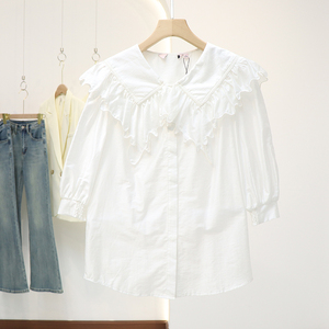 秋水系列 纯色娃娃领设计感五分袖衬衫 2024夏季新款品牌折扣女装