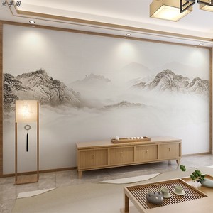新中式淡雅意境水墨山水墙布电视背景墙壁纸客厅沙发影视墙纸壁布