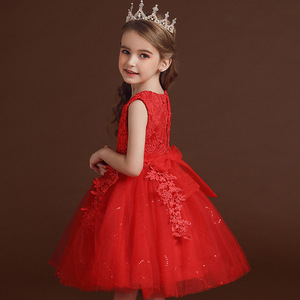 儿童网纱夏季红色礼服公主裙女童六一幼儿园演出服花童蓬蓬连衣裙