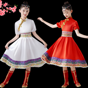 六一儿童白马舞蹈演出服装蒙古族筷子舞表演服女童少数民族藏族服