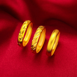 黄铜镀金欧币活口光面戒指 男女可佩戴24k对戒情侣越南沙金饰品