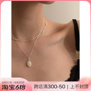 安小柏◆925纯银 韩国小众设计chao美欧泊石叠带项链耳钉女日常款