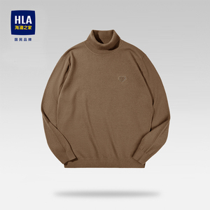 HLA/海澜之家长袖针织衫秋冬季新款质感小标可翻高领黑色毛衣男