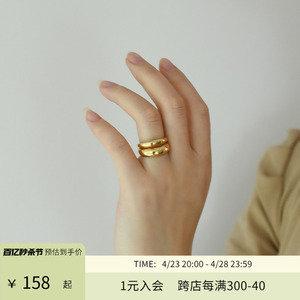 L.Bardeen纯银金色复古双层法式气质简约开口叠戴戒指女小众设计