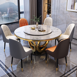意式轻奢大理石餐桌椅组合现代简约饭桌子岩板圆形小户型家用歺桌