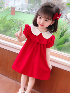 2024新款童装夏款女童裙子洋气时髦小童红色连衣裙一岁女宝宝夏装