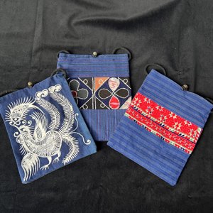 贵州民族风手工老蜡染拼布刺子绣工艺包袋收纳袋背包斜跨包复古风