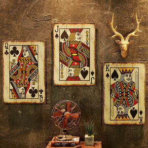 美式复古创意麻将扑克牌木板画酒吧网咖餐厅墙壁个性创意装饰挂画
