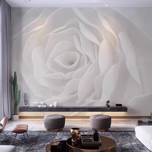 现代创意卧室客厅背景墙布壁纸白色玫瑰花电视背景墙墙纸壁画壁布