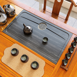 茶桌空位漏水盖板定制嵌入式茶盘整块天然石材新中式茶台中间面板