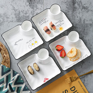 方形饺子盘子带蘸料碟创意分格薯条碟子寿司盘家用陶瓷网红早餐盘