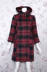 韩国进口正品羊毛大衣格子宽松带帽秋冬女装韩版羊毛呢中长款外套