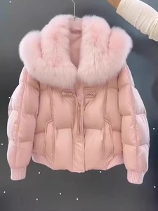 2024冬季新款欧货高级感超好看今年流行粉色大毛领羽绒棉服外套女
