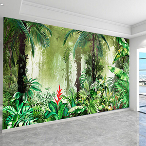 美式热带植物壁纸复古电视背景墙墙纸芭蕉树墙布民宿酒店欧式壁画
