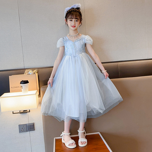 女童公主裙夏装新款中大童女孩生日表演蓬蓬纱裙子洋气连衣裙礼服