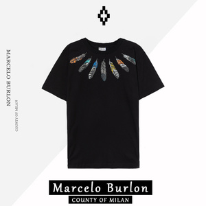 正品Marcelo Burlon马塞洛布隆MB印第安刺绣翅膀短袖T恤男女潮牌