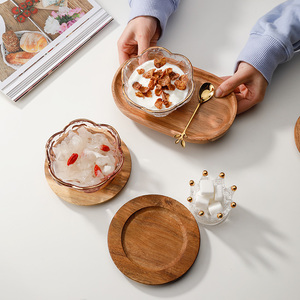 索厨 ins风日式樱花甜品碗相思木垫子高档北欧风燕窝碗酸奶杯糖水