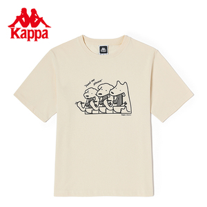 卡帕Kappa萌宠插画师联名短袖2023情侣运动休闲印花T恤K0DX2TD22P