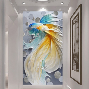 欧式竖版玄关客厅背景墙纸壁纸5d立体大气浮雕壁画走廊过道墙布
