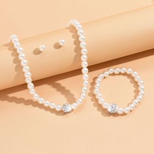明星同款香巴拉钻球白色珍珠项链套链速卖通热销三件套装首饰