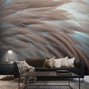 北欧艺术3d羽毛电视沙发背景墙墙纸卧室无缝墙布床头壁纸定制壁画