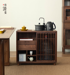 有清堂茶水柜客厅移动茶台新中式边几置物黑胡桃实木茶桌储物柜