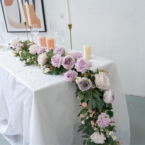 桌面装饰玫瑰花藤 欧式餐桌长条桌花成品花艺仿真花假花壁挂布置
