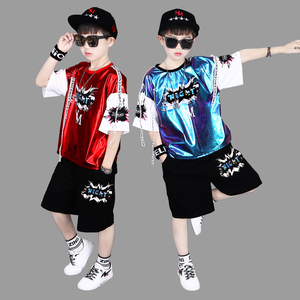 六一儿童演出服男童嘻哈街舞潮服套装男孩子夏天炫酷走秀表演服装