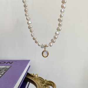 日韩s925纯银天然巴洛克异形珍珠月光石吊坠锁骨链女项链包邮礼物