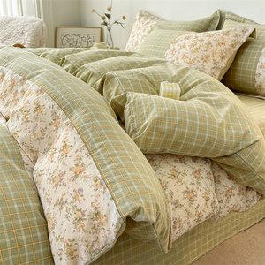 法式小碎花田园风100%全棉四件套纯棉床单被套绿色床上用品春夏款