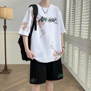 青少年运动套装男孩初中高中学生纯棉短袖t恤搭配帅气大童夏装潮